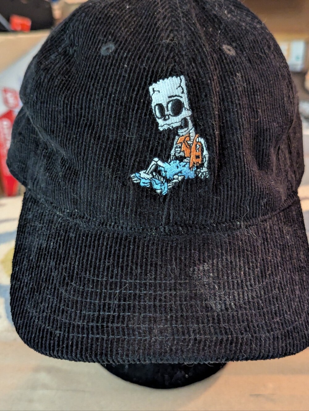 The Simpsons Skeleton Bart Hat Cap Black Corduroy By Mad Engine